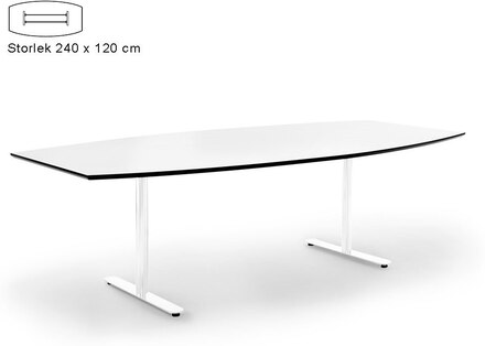 Stand by, 240 x 120 cm, Vit bordsskiva med svart ABS kantlist, Silver stativ