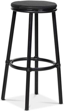 Barpall Grasse, svart aluminium, sits i svart textilene, sh.75 cm