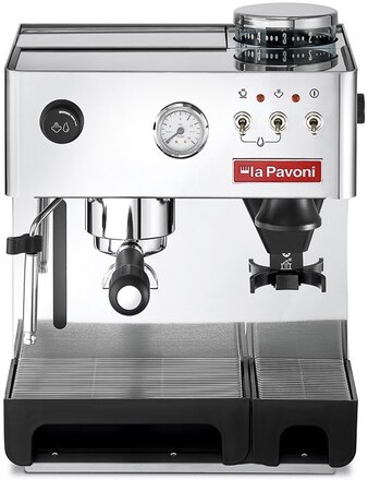 Kaffemaskin La Pavoni, manuell, med kvarn, rostfritt stål