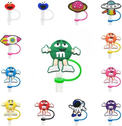 1PCS PVC straw topper bean space cartoon Silicone Straw Tip Splash Proof Drinking Dust Cap straw cap Suit For7mm-8mm straw cap