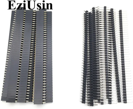 20pcs 10 pairs 40 Pin 1x40 Single Row Male and Female 2.54 Breakable Pin Header PCB JST Connector Strip for Arduino Black