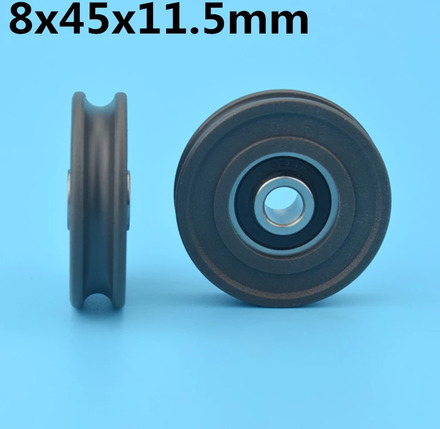 1Pcs 8x45x11.5 mm U groove Nylon Plastic Wheel With Bearings POM Silent
