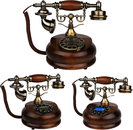 Retro Solid Wood Telephones Resin Digital Button Dial Phone And Rotary Dial Corded Nostalgic Landline for Home Vintage Decorativ