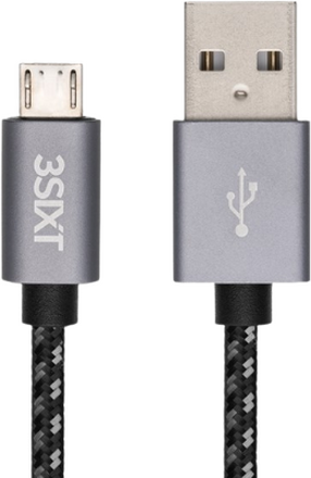 3sixT USB-A 2.0 till Micro USB Nylon Ladekabel - 0,30 m