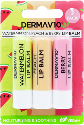 Derma V10 Watermelon, Peach & Berry Lip Balm - 3 Pack