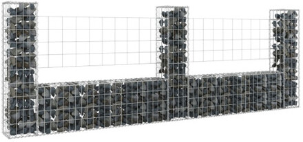 U-formad gabionkorg med 3 stolpar järn 260x20x100 cm