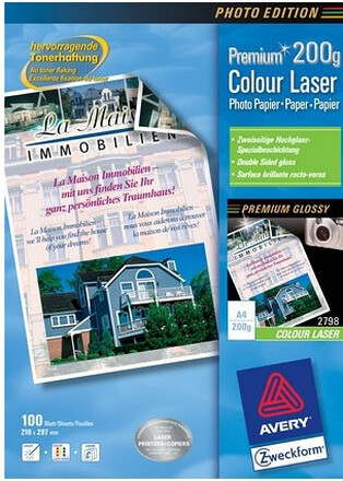 Avery Premium Colour Laser Photo Paper 200 g/m² datapapper Vit