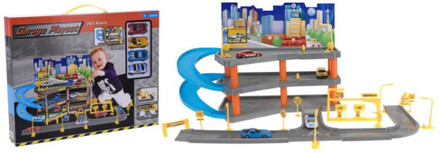 Tender Toys Leksaksgarage med 4 bilar 62x31x33 cm grå och blå