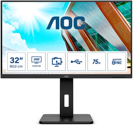 AOC P2 U32P2 platta pc-skärmar 80 cm (31.5") 3840 x 2160 pixlar 4K Ultra HD LED Svart