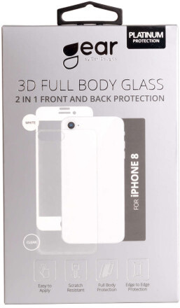 Härdat Glas 3D 2in1 Front & Back iPhone 8 Edge to Edge Vit med Klar baksida