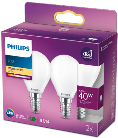 2-pack LED E14 Klot 4,3W (40W) Frost 470lm