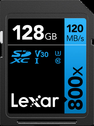 Lexar Professional 800x SDXC UHS-I cards, C10 V30 U3, R120/45MB 128GB