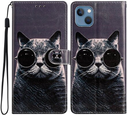 iPhone 15 Plus Flip Cover i Læder - Cool Cat