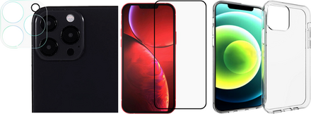 iPhone 13 Pro & Pro Max Panserglas og Beskyttelsesglas Pakke med 3D Panserglas plus Transparent TPU Cover
