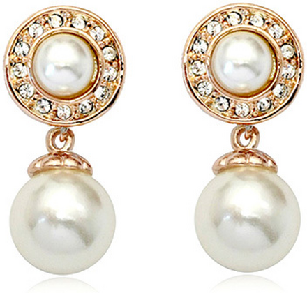 Örhängen "White Pearl" med Austrian Crystal och i 18 K Guldplätering