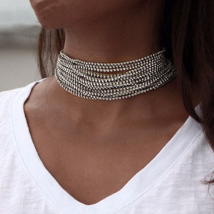 Choker "Gold Layers" med rader av Rhinestonekristaller och i 18K Guldplätering