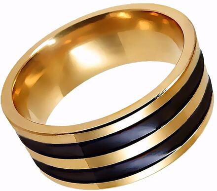 Bred guldfärgad ring i rostfritt stål m svarta linjer