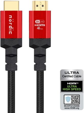 NÖRDIC CERTIFIED CABLES 50cm Ultra High Speed HDMI 2.1 8K 60Hz 4K 120Hz 48Gbps Dynamic HDR eARC VRR nylonflätad kabel guldpläterade kontakter