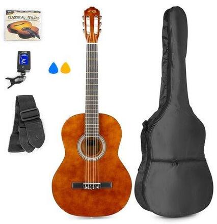 Gitarrpaket brun trä färgat MAX SoloArt klassisk akustisk gitarr (39") Startset - Brun (trä)