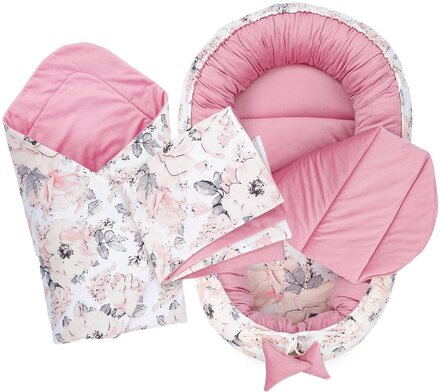 Babynest set nyfödd 90x50 cm Sammet - gosiga bo babynest 4-delad kokong vildrosa rosa