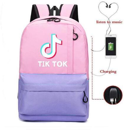 Vattentät Ryggsäck -TIK-TOK skolväska med USB och Hörlursuttag