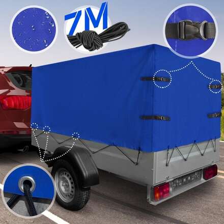 Jago - Hög trailertäckning - Vattentät - PVC - 4 spännesremmar - Elastiskt rep - Rivtålig - Blå - 208 x 115 x 90 cm