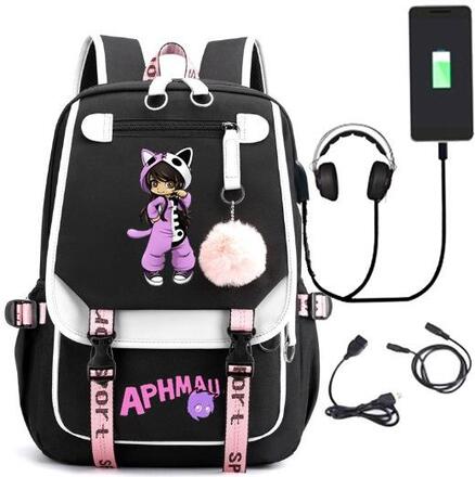 Aphmau ryggsäck barn ryggsäckar ryggväska med USB uttag 1st