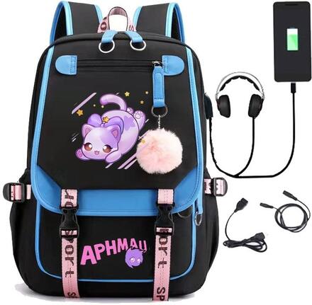 Aphmau ryggsäck barn ryggsäckar ryggväska med USB uttag 1st
