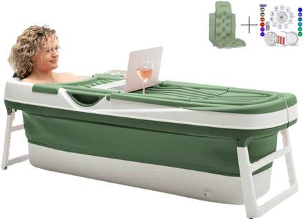 HelloBath Vikbar badbalja för vuxna - Salvia Grön - 157cm - Extra långt - Inklusive badkudde & förvaringsskydd