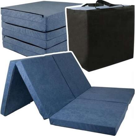 Vikbar madrass för 2 personer - Tvättbart överdrag - 195cm x 120cm x 7cm - Marinblå