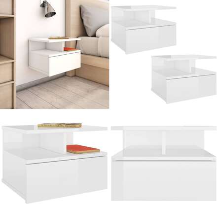 Svävande sängbord 2 st vit högglans 40x31x27 cm konstruerat trä - Svävande Sängbord - Svävande Bord - Home & Living