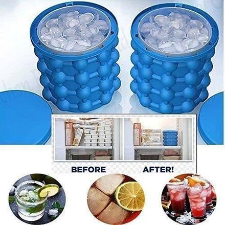 2 i 1 Ice Cube Silikonformar Ice Hink,Ice Cube Maker Genie -Den revolutionerande utrymmesbesparande Ice Cube Maker.2@H4