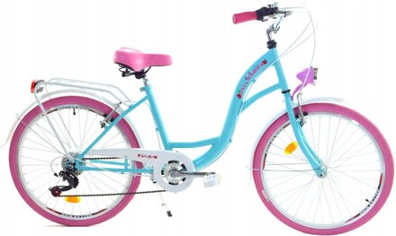 Tjejcykel 24 tums robust modell rosa med blå 6 växlar