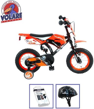 Volare Barncykel Motorcykel - 12 tum - Orange - Med cykelhjälm & tillbehör