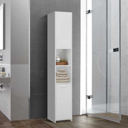 ML Design Badrumskåp Vit, 30x190x30 cm, badrumsskåp, badrumsskåp med 6 fack och 2 dörrar, gott om förvaringsutrymme, badrumshylla av mdf trä
