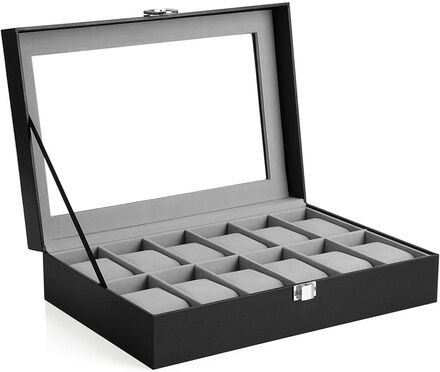 12-fack klockbox - Elegant Box Organizer för 12 Klockor - Klockförvaring avtagbar klockkudde