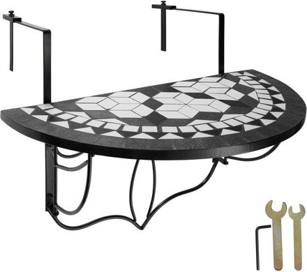 Hängande balkongbord med vikbart mosaikmönster 75x65x62cm - svart/vit