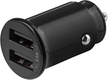 DELTACO 12/24 V USB-billaddare, dubbla USB-A portar, 2.4 A, 12 W, svar