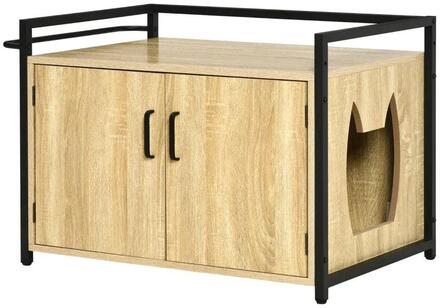 Rootz kattlåda - Kattskåp - Katthjul - Kattlåda sidobord - Katthus - Kattskåp - Spånskiva/stål - Naturligt trä - 82,3 x 51 x 54 cm