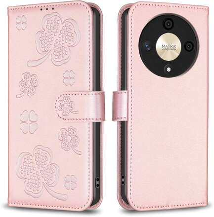 For Honor X9b/Magic6 Lite 5G Four-leaf Embossed Leather Phone Case(Pink)