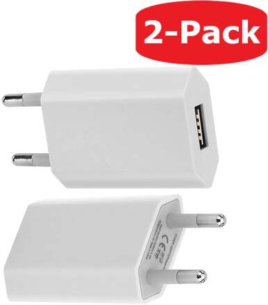 2-Pack Universell Väggadapter 1A Väggladdare iPhone / Samsung mm