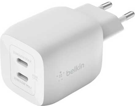 Belkin Väggladdare GaN 2x USB-C 45W, Vit