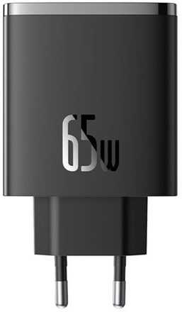 Baseus GaN Väggladdare 2x USB-C Till USB-A 65W Cube Pro - Svart