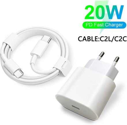 2 st 20W Snabb väggladdare med usb-c kabel