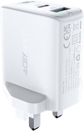 Acefast USB snabbladdare / USB Typ C 32W Power Delivery UK plug vit (A8 UK vit)