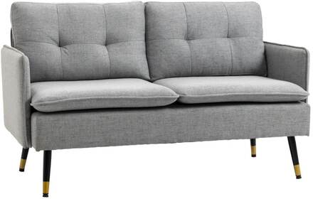 Rootz 2-sits Retro Button Stitch-soffa - Enkelsoffa - Linnelook - Vardagsrum - Kontor - Sovrum - Ljusgrå + Svart + Guld - 139L x 68W x 80H cm
