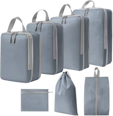 7 In 1 Compression Packing Cubes Expandable Travel Bags Luggage Organizer(Gray)