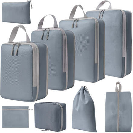 9 In 1 Compression Packing Cubes Expandable Travel Bags Luggage Organizer(Gray)