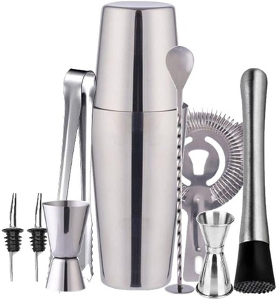 INF Cocktail set Dubbel shaker 750ml Rostfritt stål Silver 10 delar