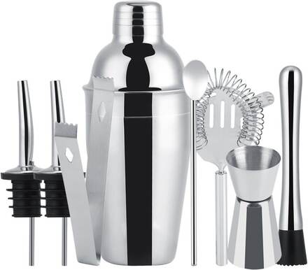 INF 8-delar cocktailset , barset, shaker 550ml - Rostfritt stål Silver